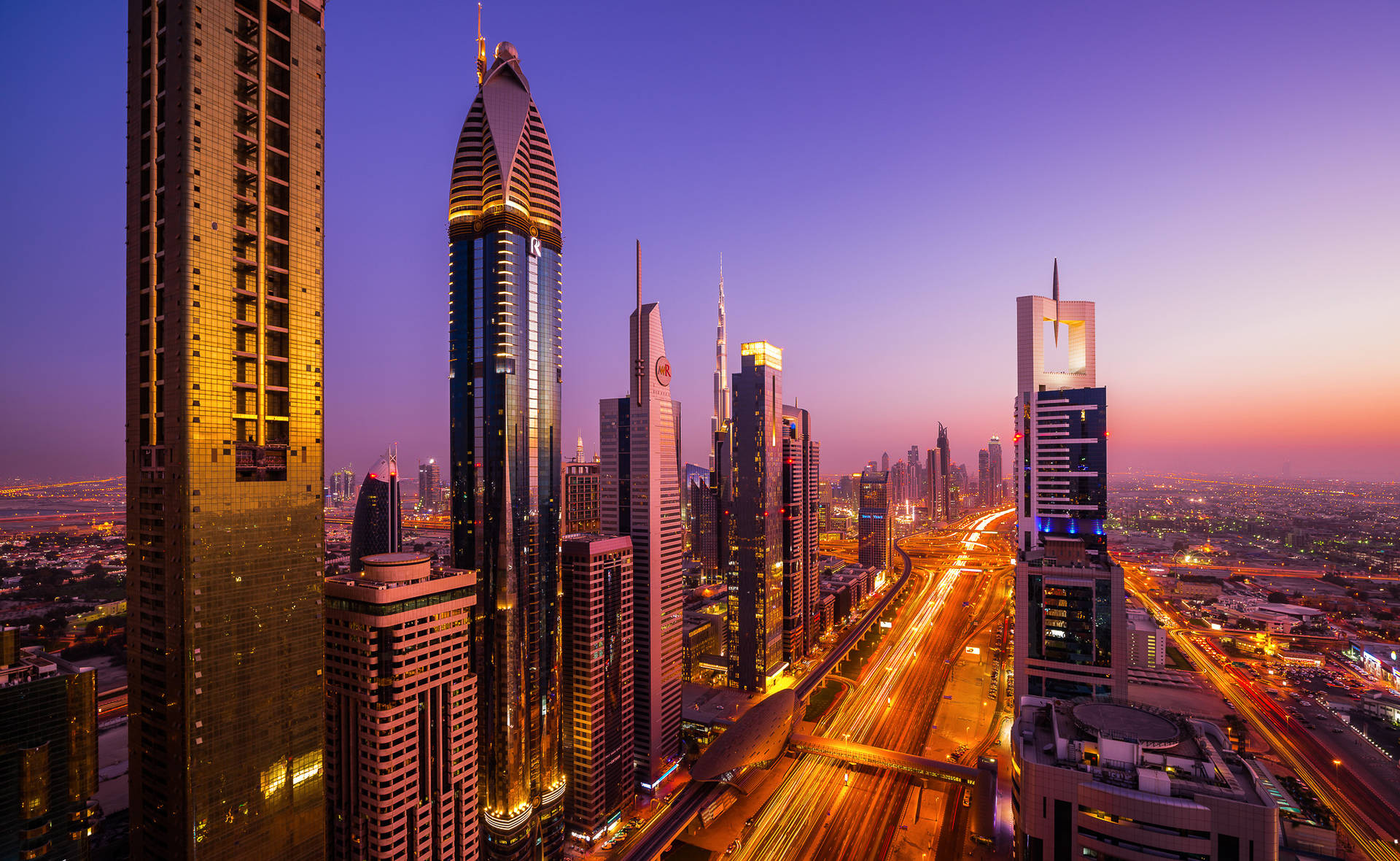 Spectacular Night View Of Sheikh Zayed Road, Dubai, United Arab Emirates Background