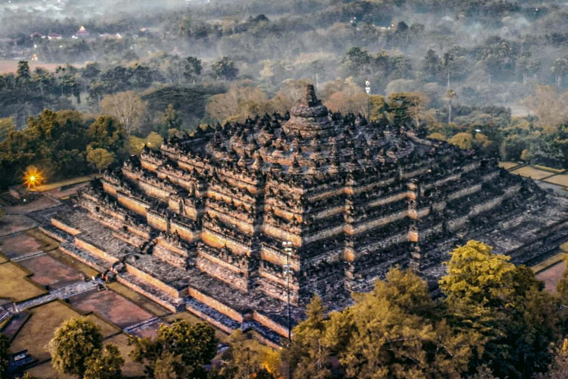 Spectacular View Of Majestic Borobudur Temple At Sunrise Background