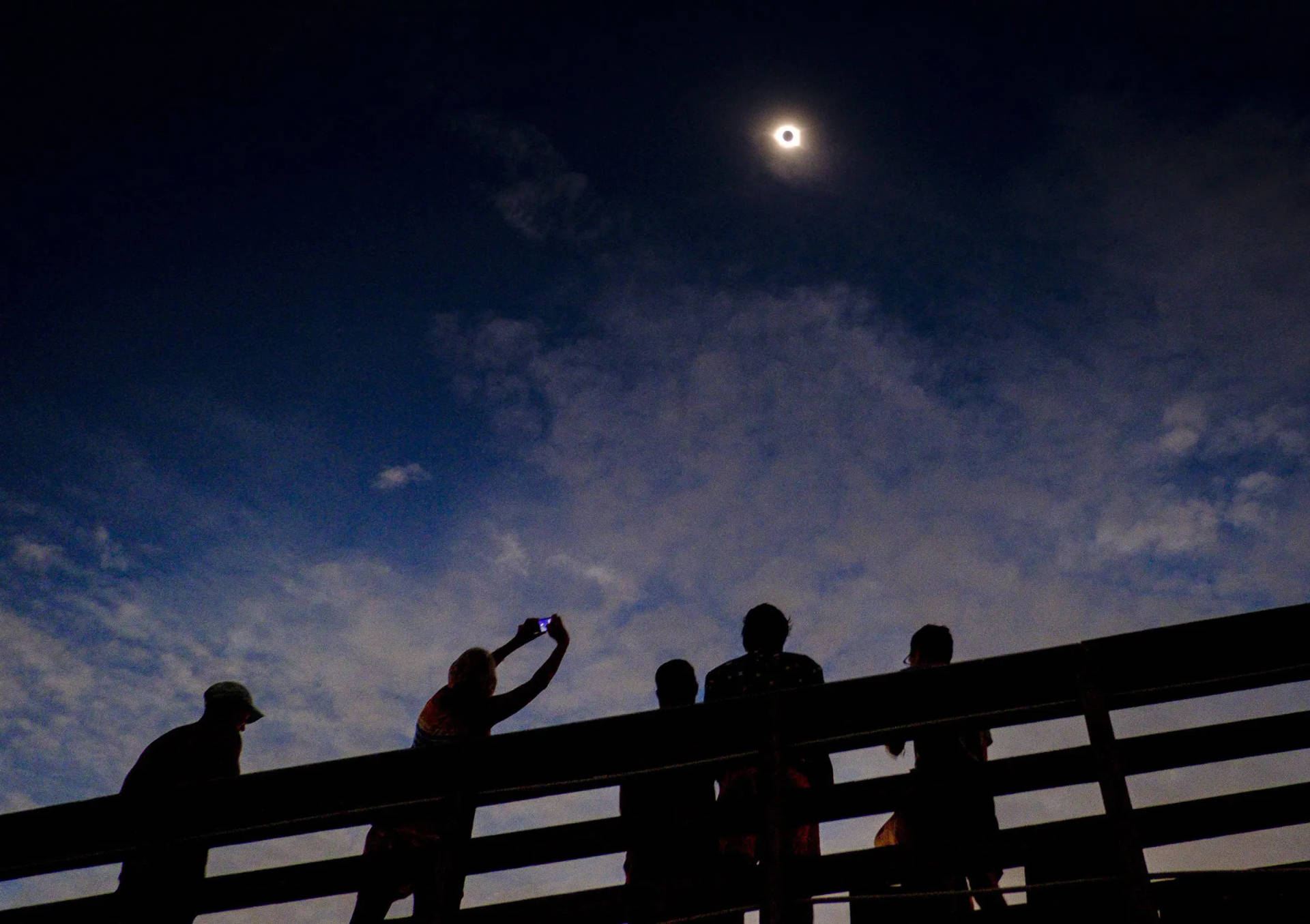 Spectacular View Of Solar Eclipse Enjoyed By Crowd Background