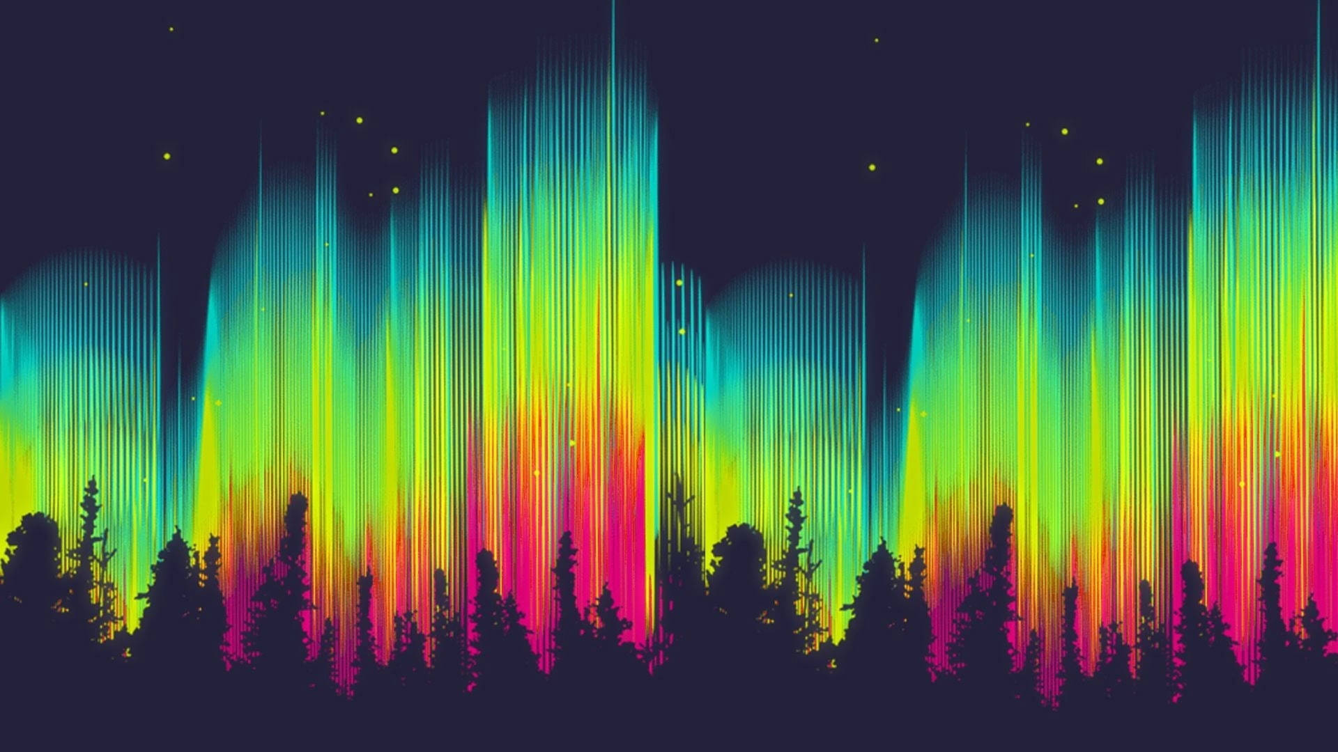 Spectrum Aurora Above Trees Background