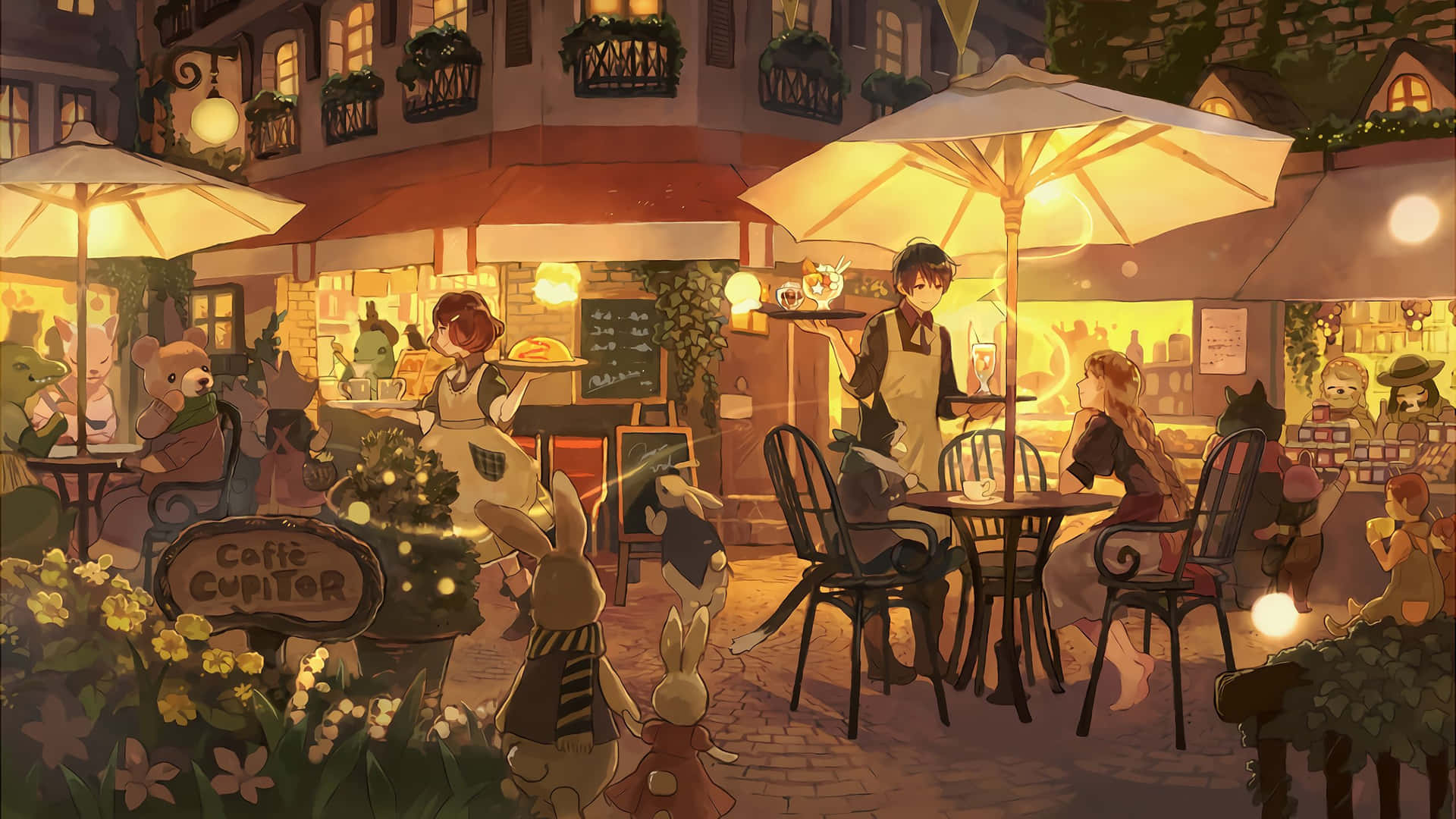 Spend The Evening In Cozy Comfort At Cafe Anime Background