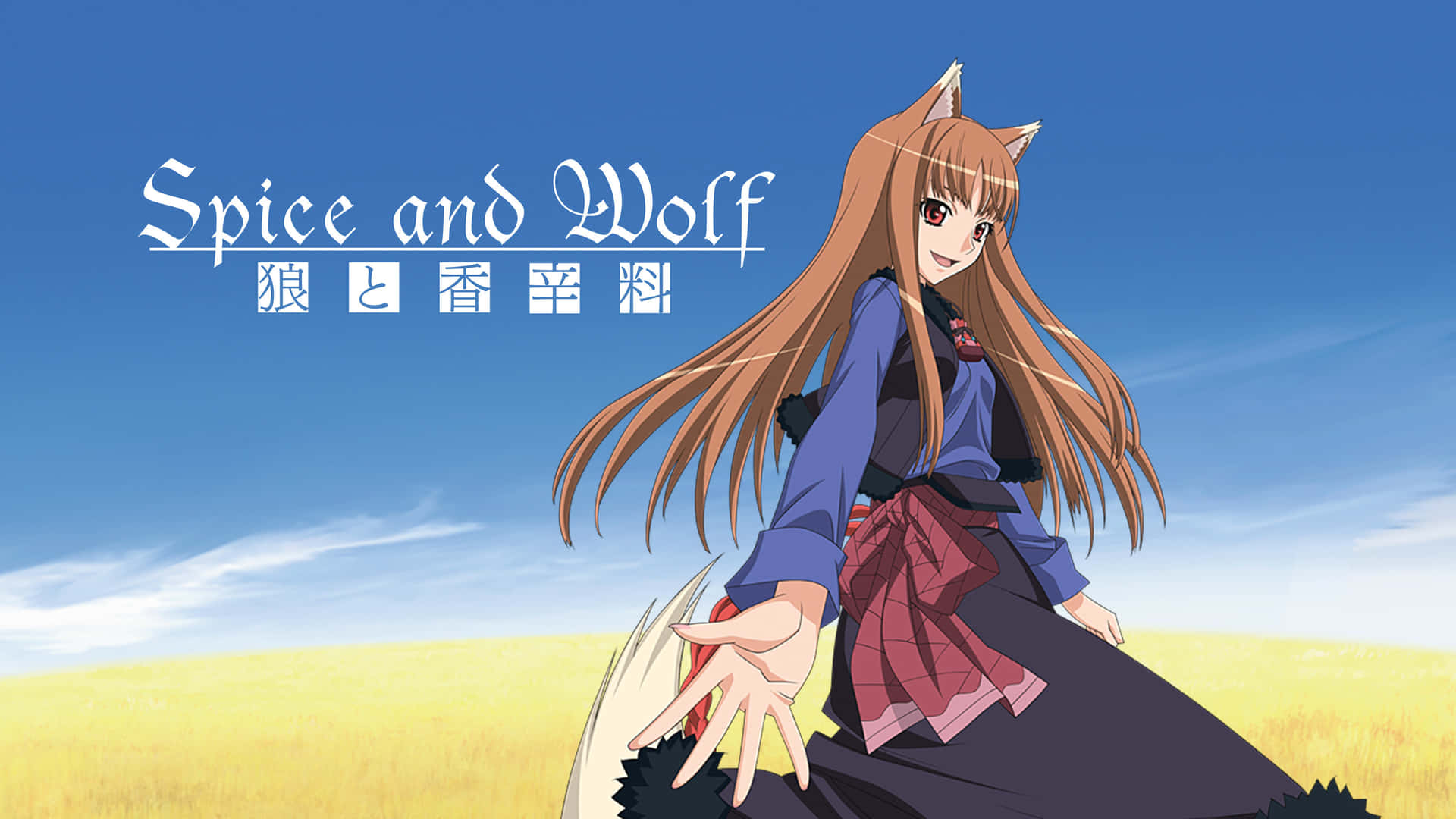 Spice And Wolf - A Girl With Long Hair And A Wolf Background