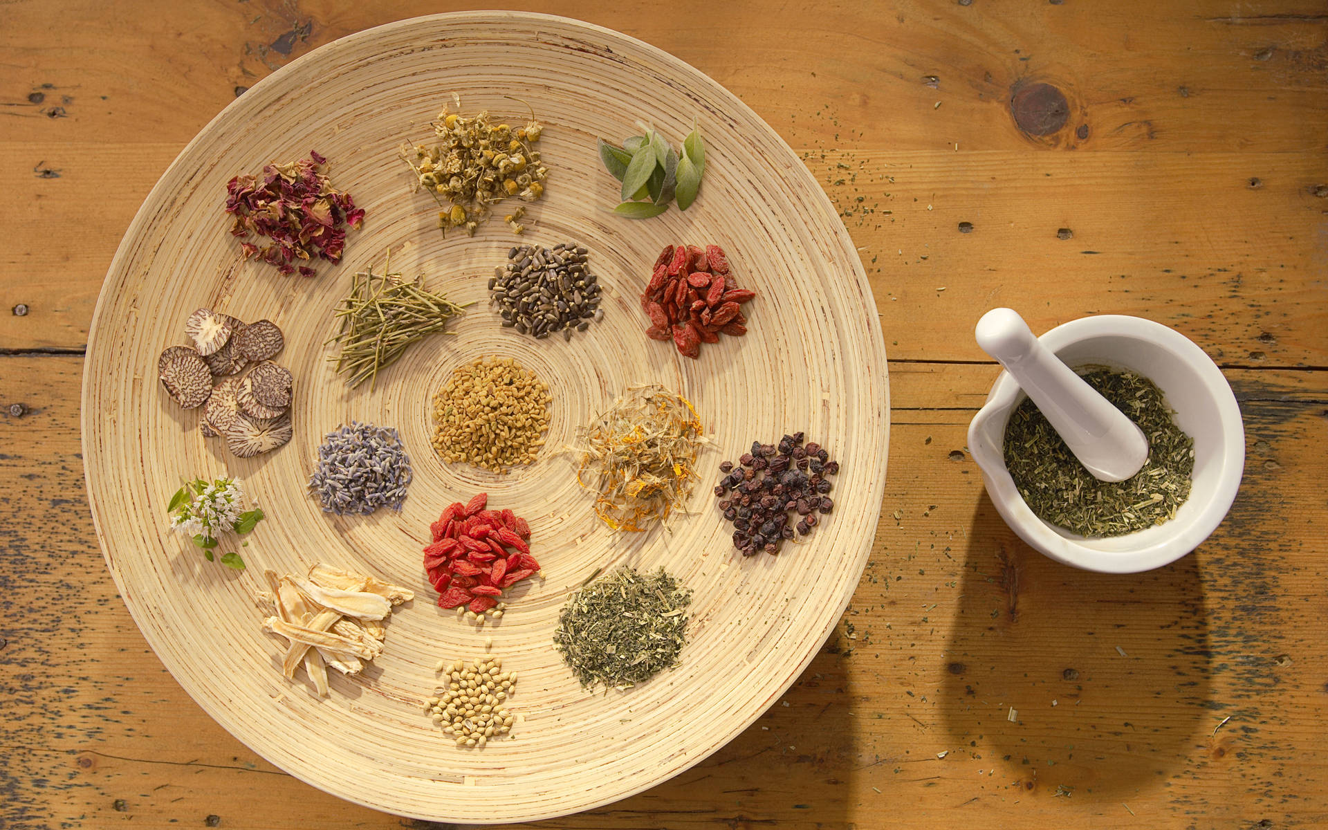 Spice Variety And Dried Herbs Flat Lay Background