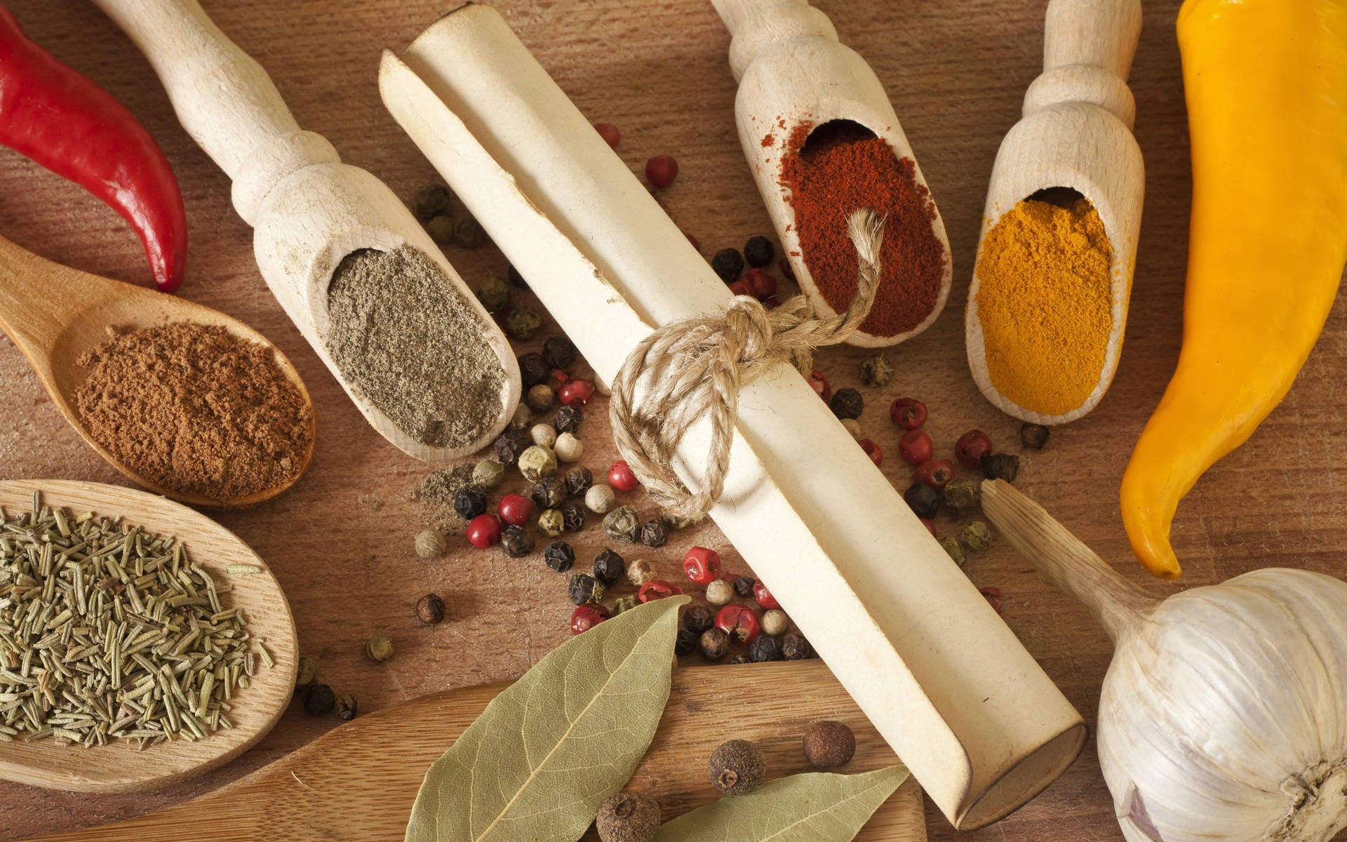 Spices And A Scroll Flat Lay Shot Background