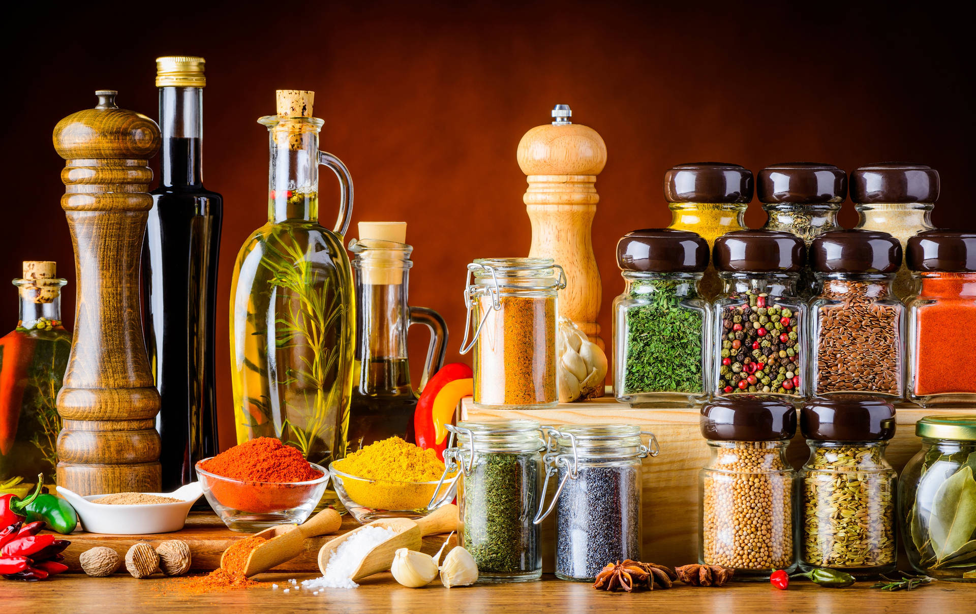 Spices Herbs And Condiments Collection Background