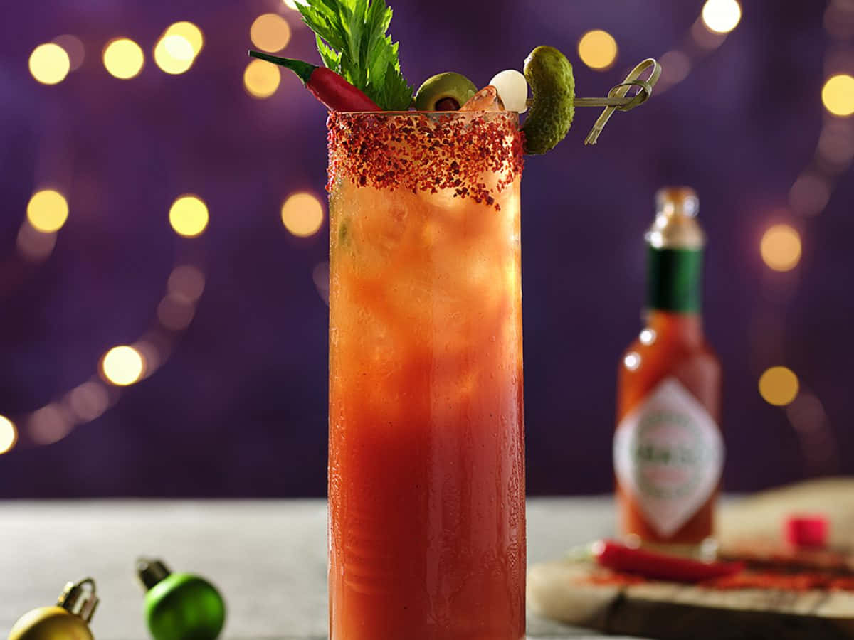 Spicy Bloody Mary Cocktail Garnished With Crisp Jalapenos.