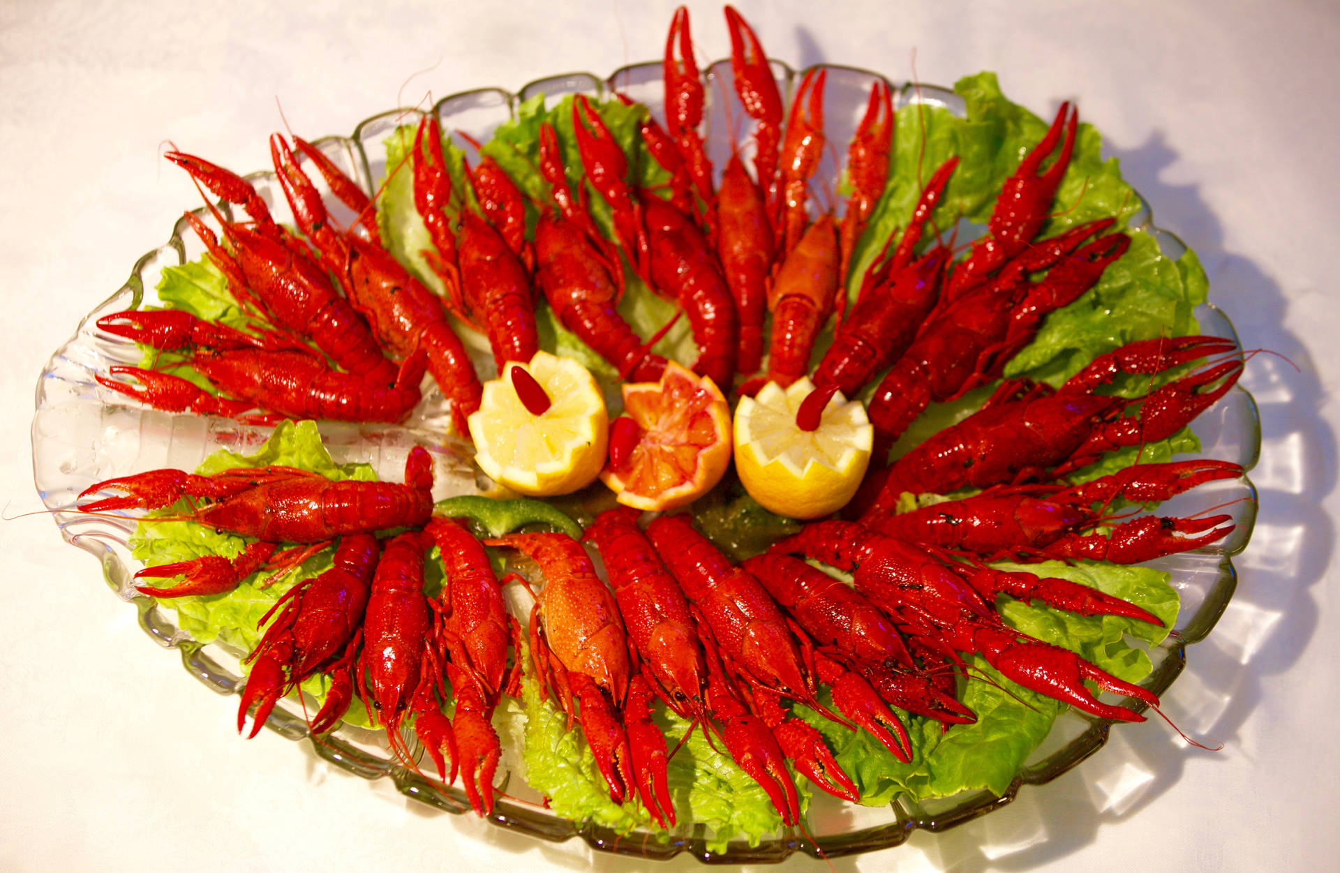 Spicy Crayfish Dish With Leaves Background