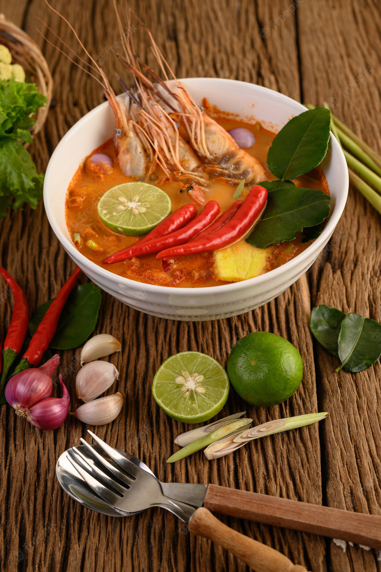 Spicy Tom Yum Soup With Prawns Background