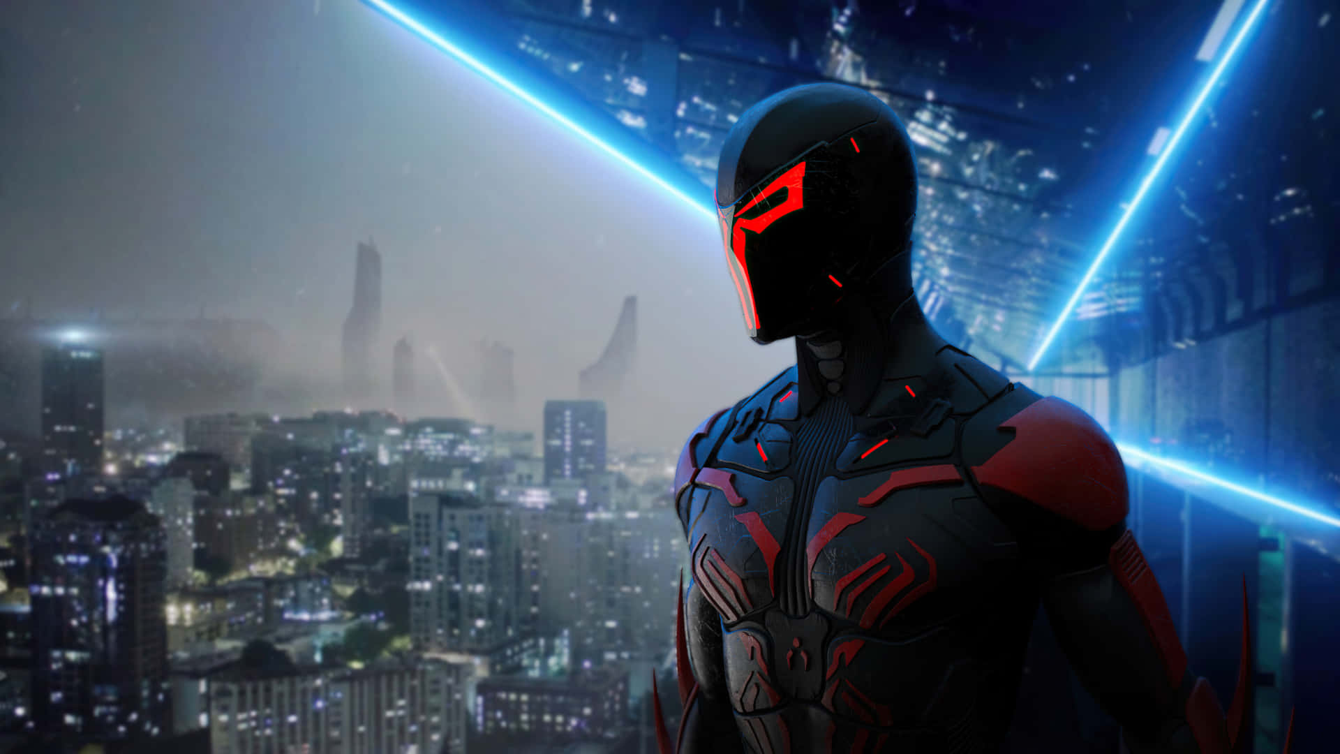 Spider-man 2099 Gazing Over Futuristic City