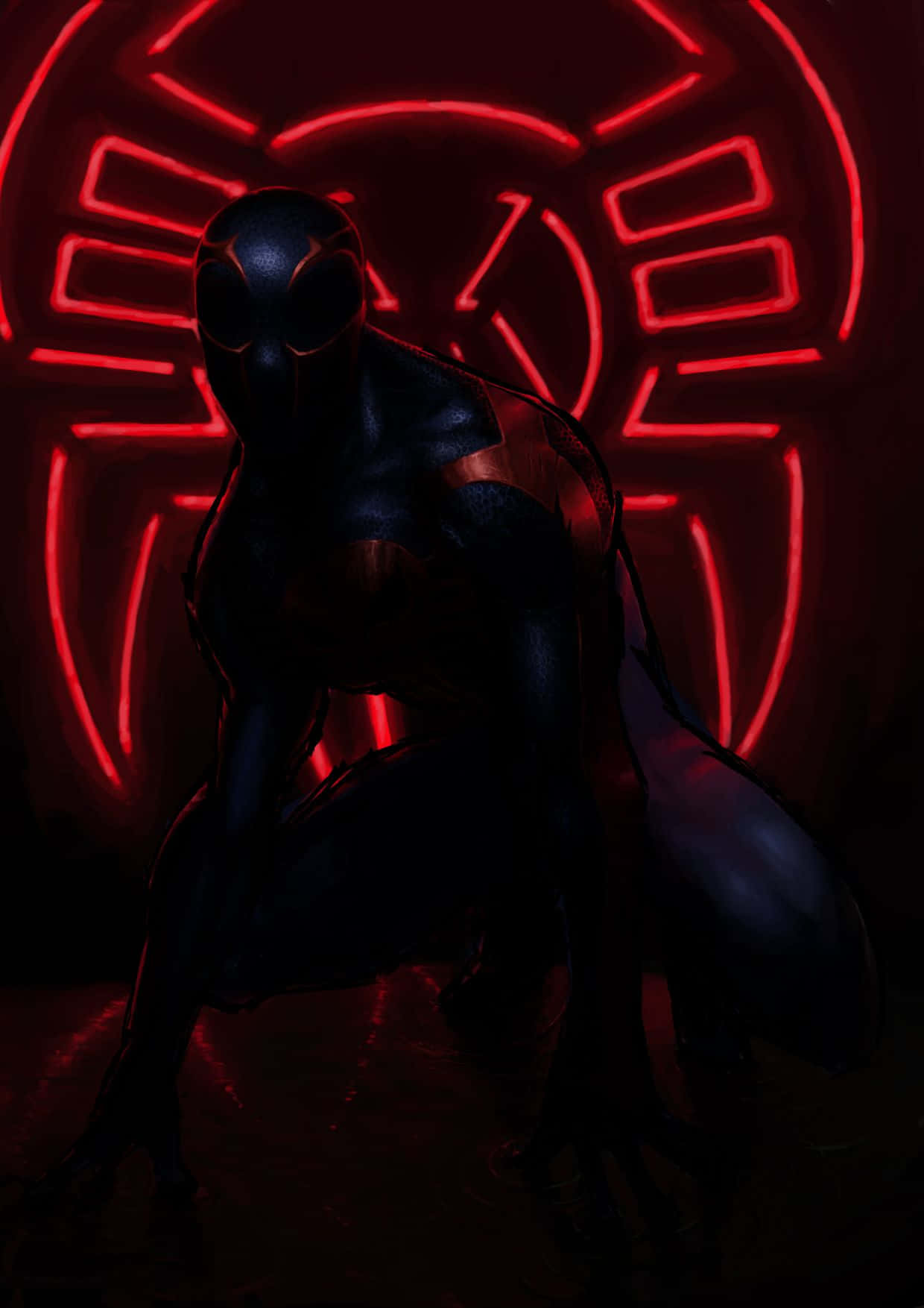 Spider-man 2099 Swinging Through The Future Cityscape