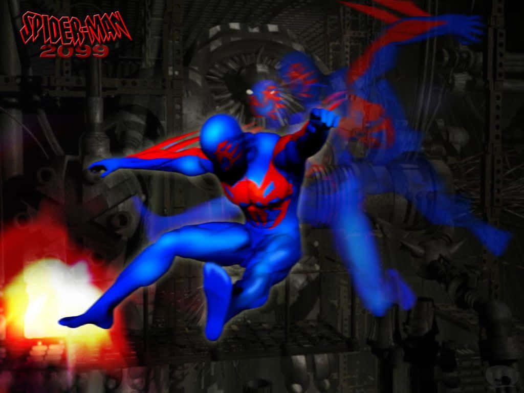 Spider-man 2099 Swinging Through The Future Metropolis Background