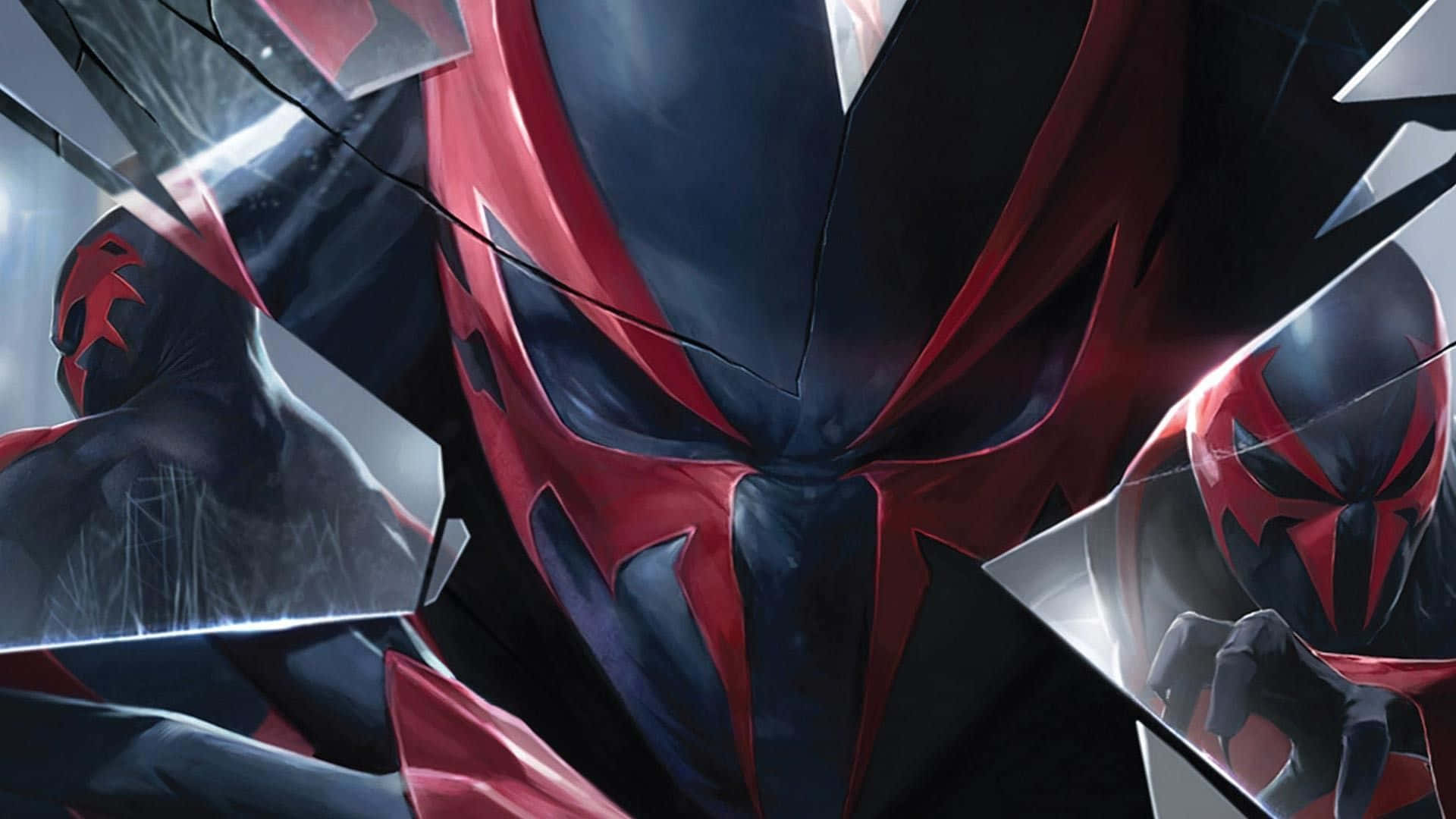 Spider-man 2099 Swinging Through The Futuristic City