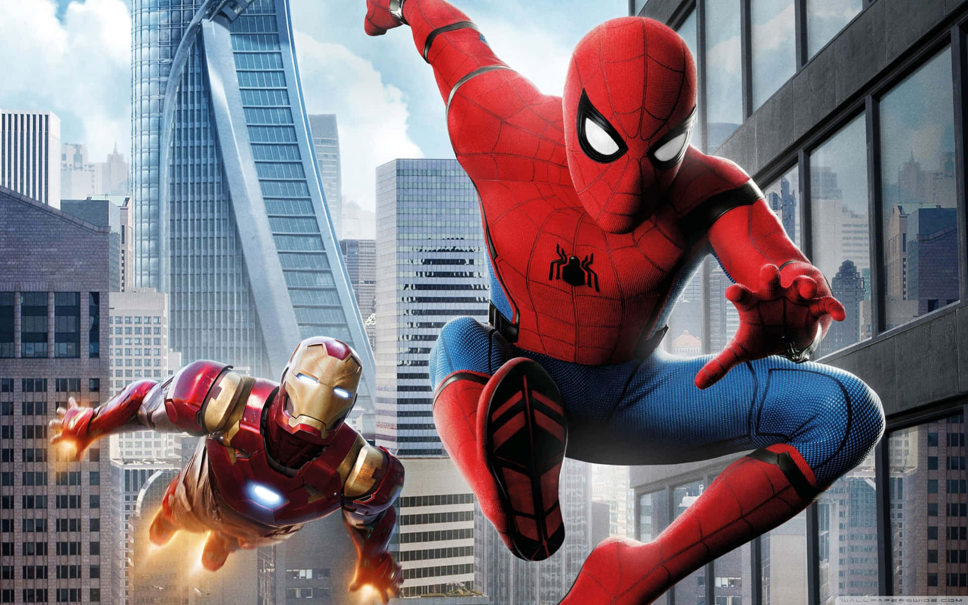 Spider-man And Iron Man, Two Iconic Superheroes Come Together In Epic Battle. Background