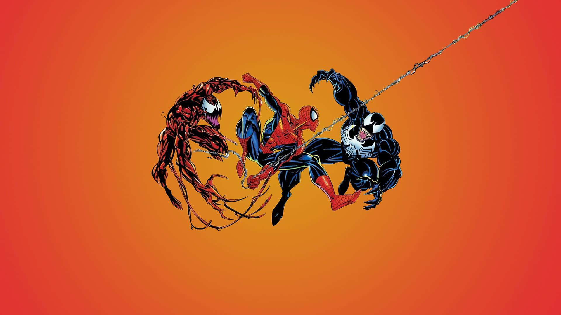 Spider - Man And Venom On An Orange Background Background