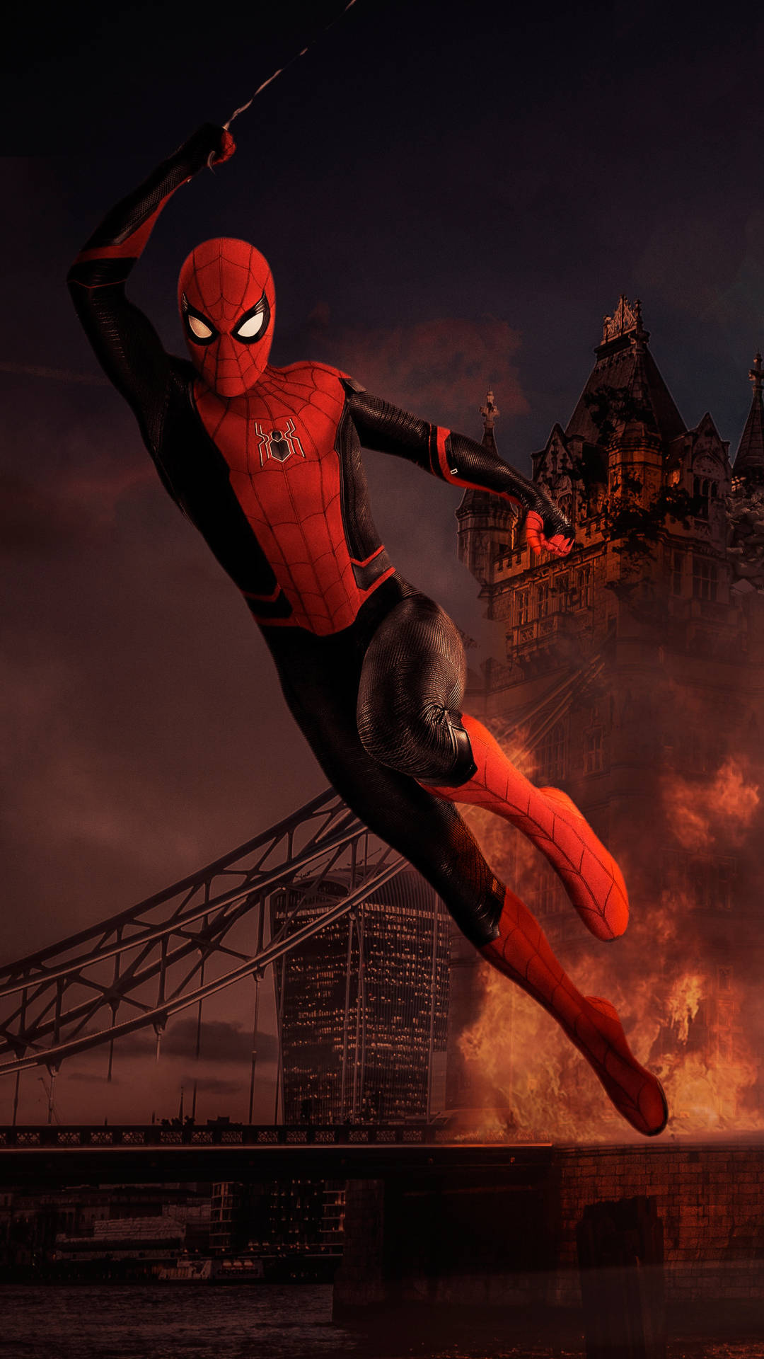 Spider Man Burning City Mobile Background