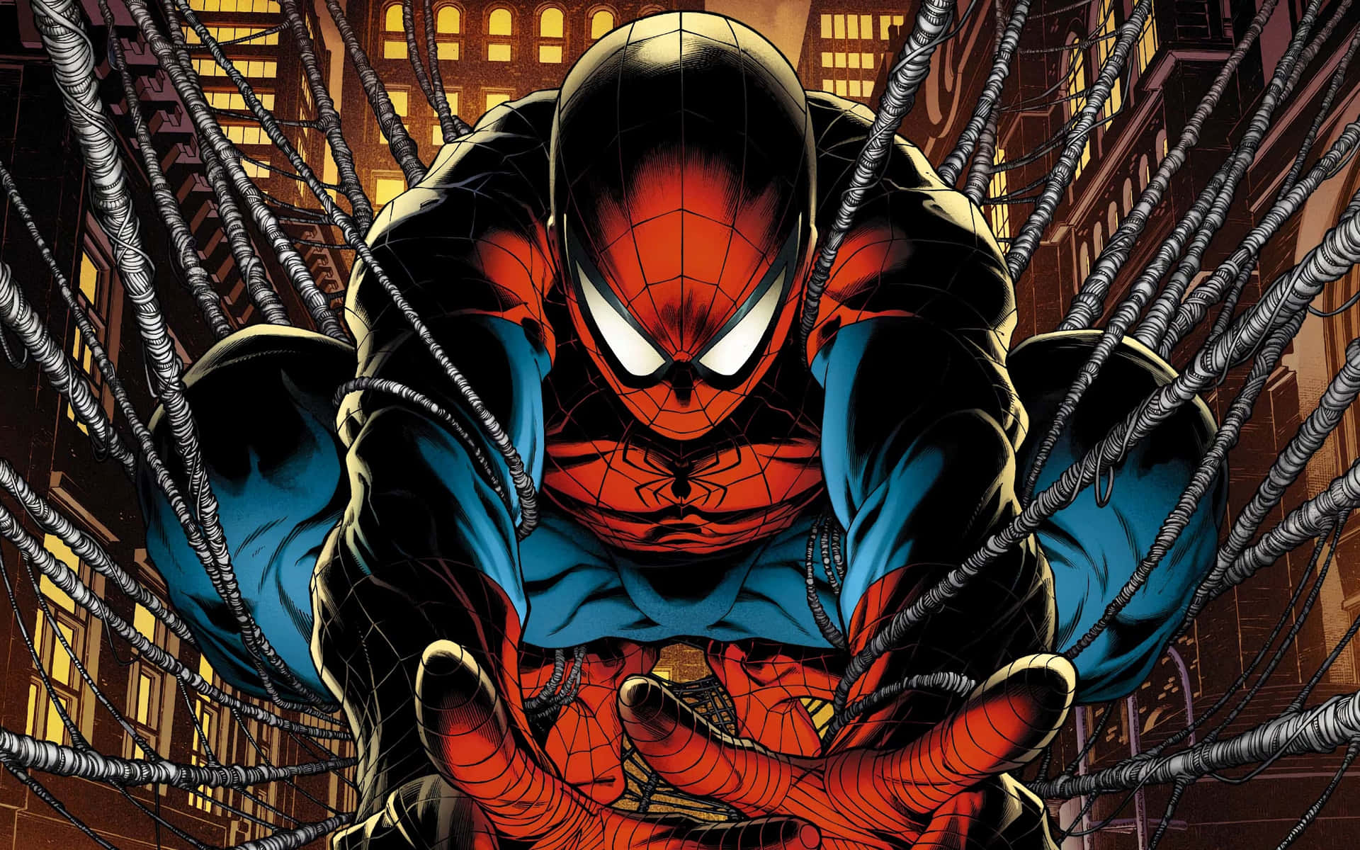 Spider Man Cityscape Webbing Background