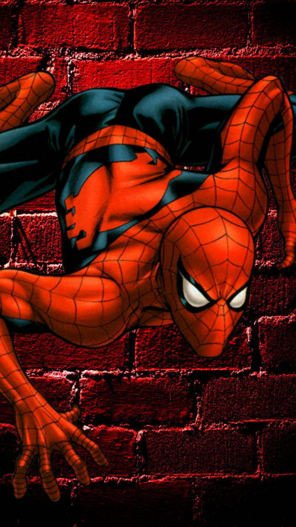 Spider Man Crawling Down Mobile Background