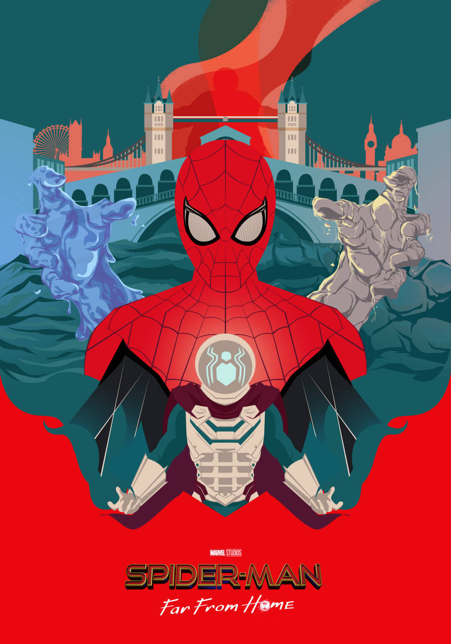 Spider Man Far From Home Red Poster Background