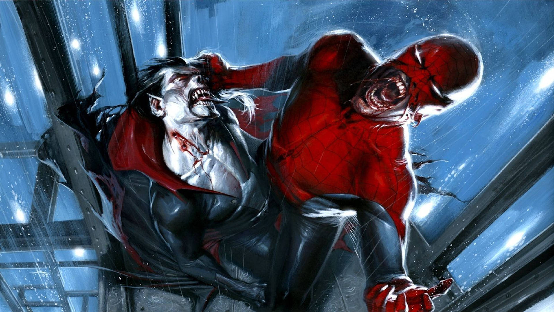 Spider-man Fighting Morbius Background