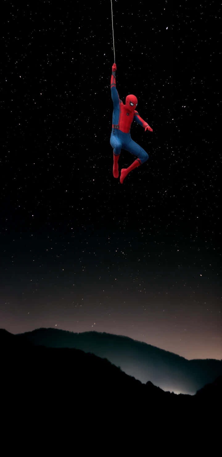 Spider Man Flying Through The Night Sky Background