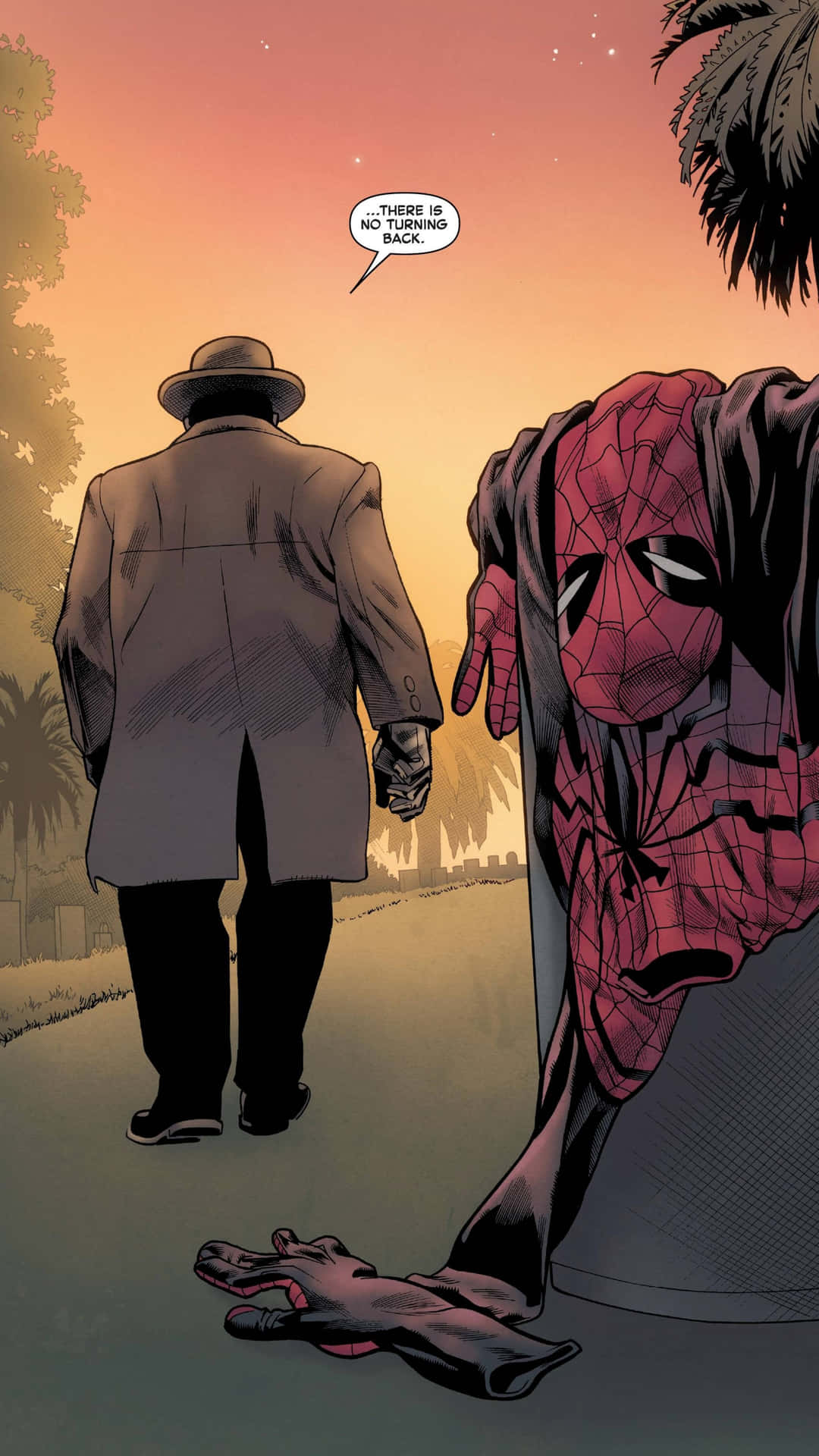 Spider - Man In A Suit And Hat Is Standing Next To A Trash Can Background