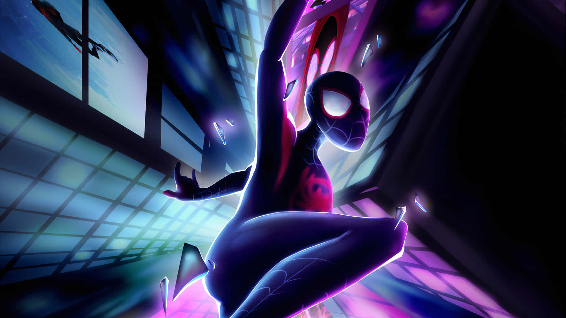 Spider-man Miles Morales Gliding Away Background