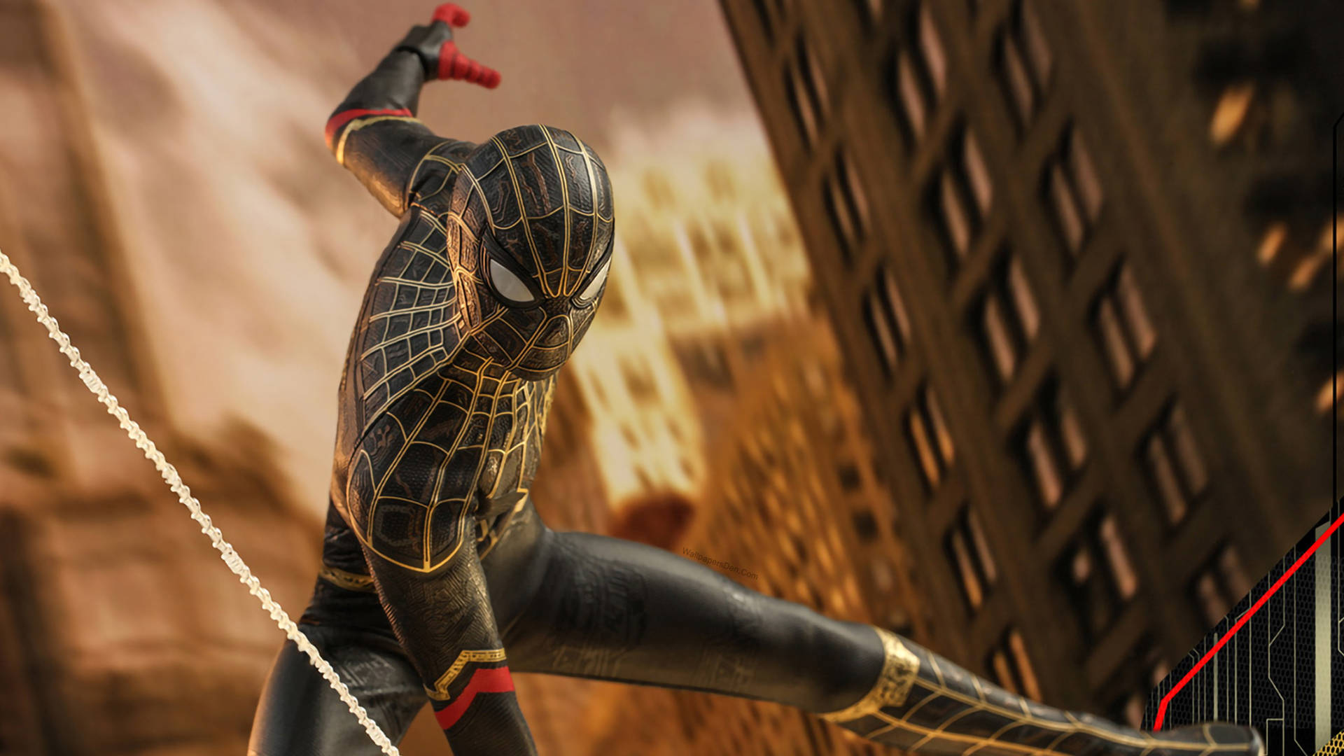 Spider Man No Way Home Black And Gold Suit Background