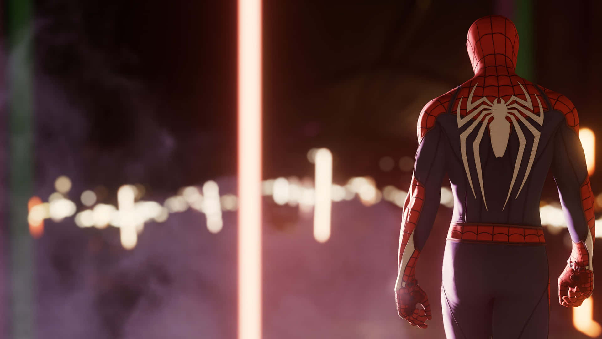 Spider Man Ps4 4k Looking At Fire Sparks Video Game Background
