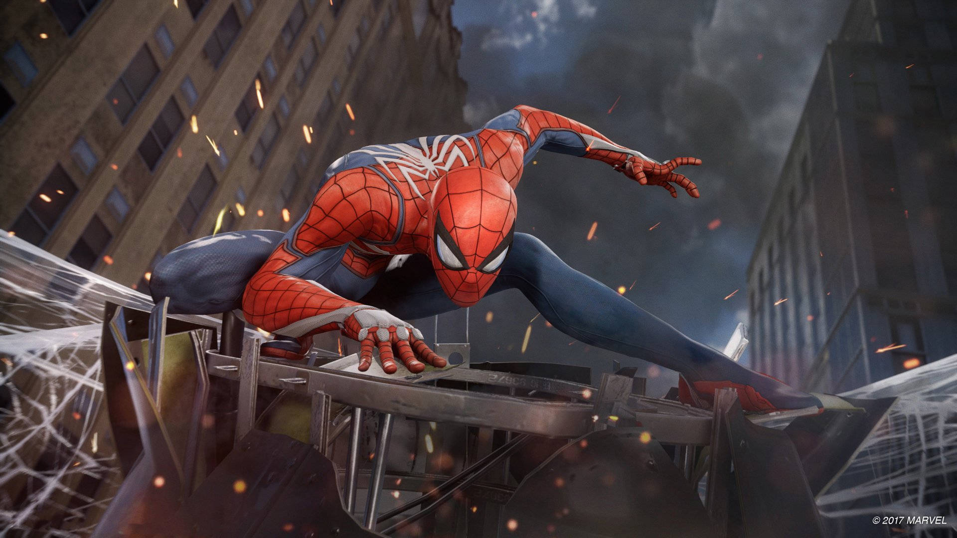 Spider Man Ps4 Clinging To Building Background