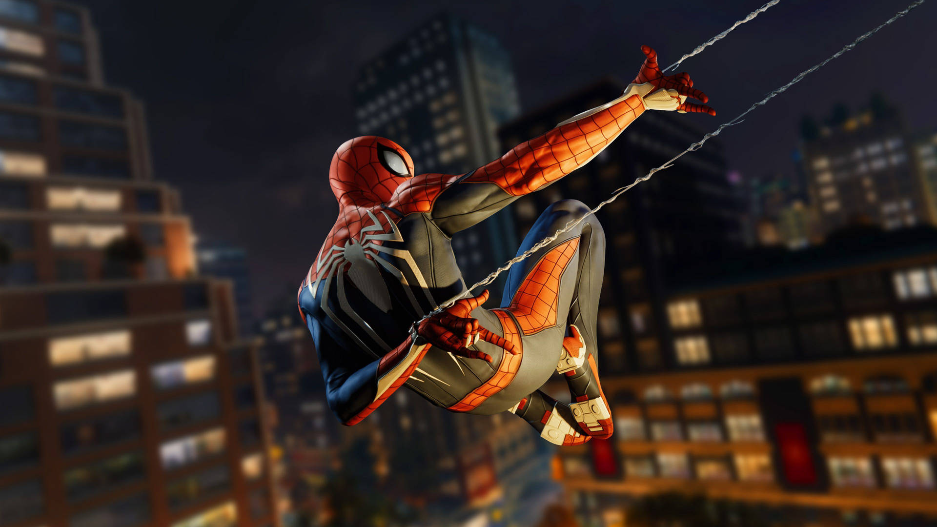 Spider Man Ps4 Patrolling At Night Background