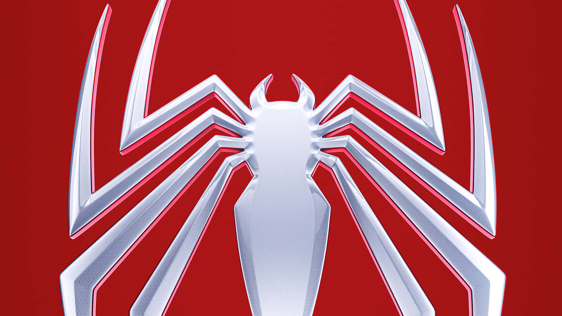 Spider Man Ps4 Silver Logo On Red Close-up Background