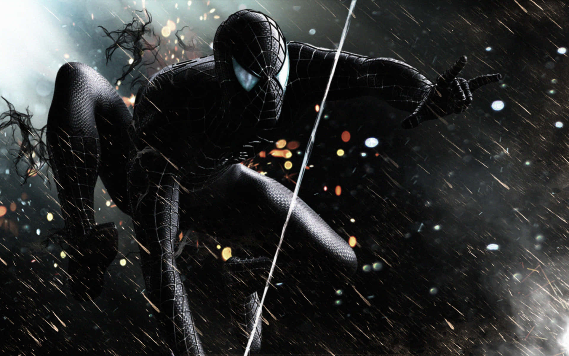 Spider Man Trilogy Black Spider Man Swings Rain Background