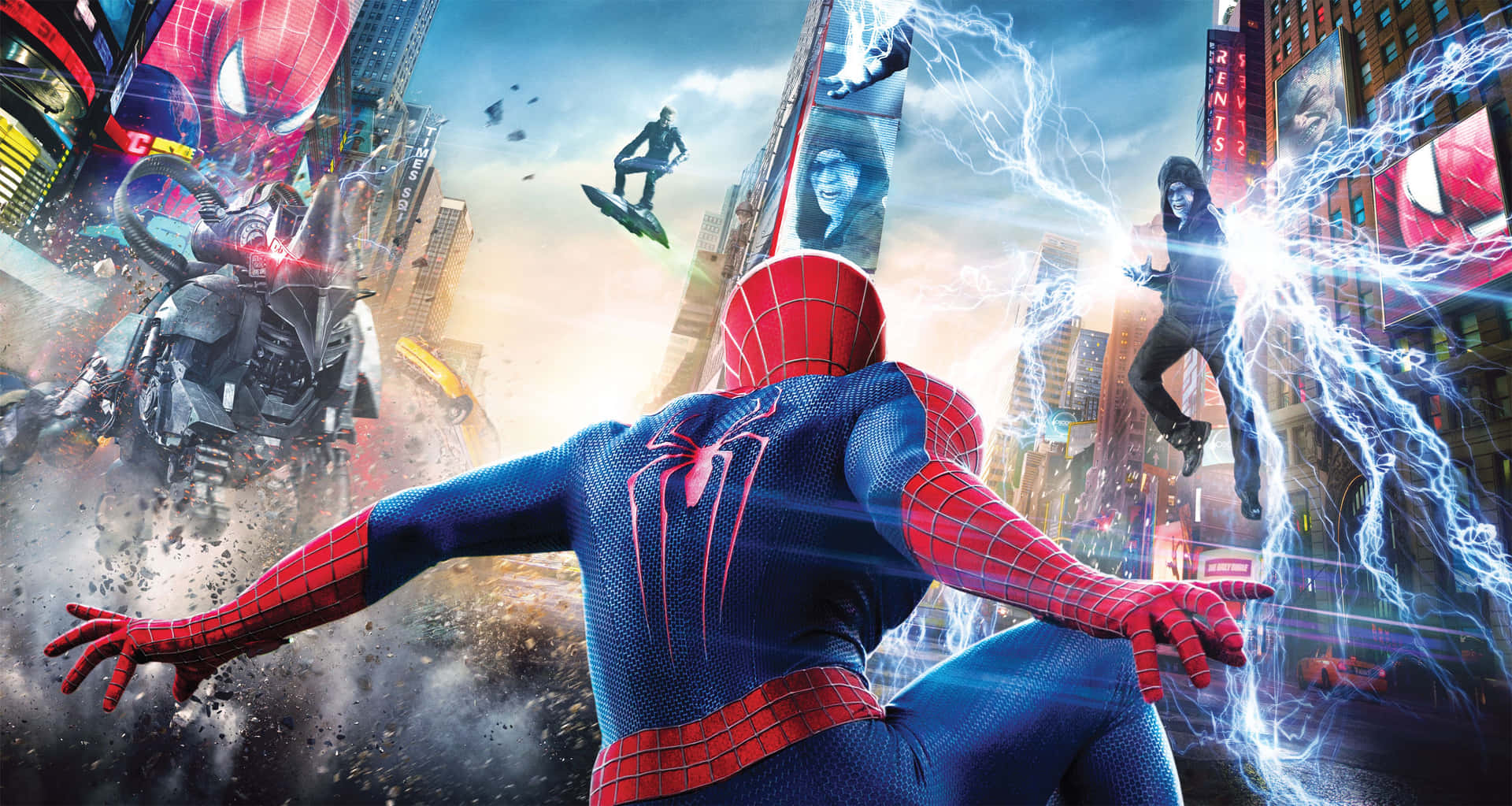 Spider Man Trilogy Fighting Electro Green Goblin Background