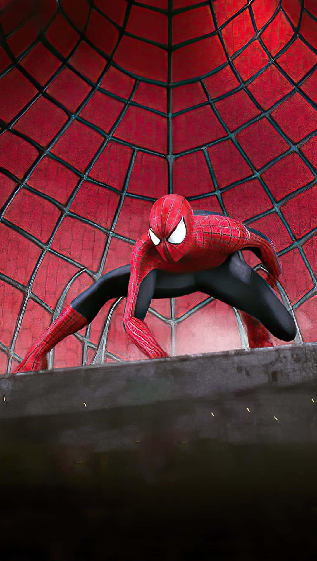 Spider Man Trilogy Posing Infront Billboard Background