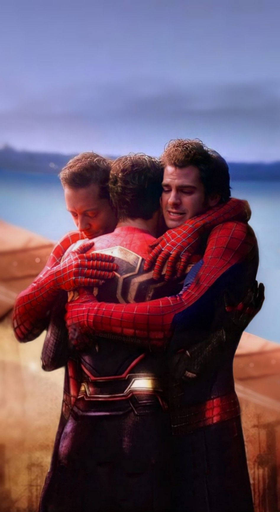 Spider Man Trio Hug Tobey Maguire Background