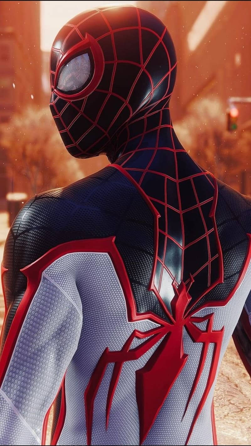 Spider Man White Black Red Looking Back Background