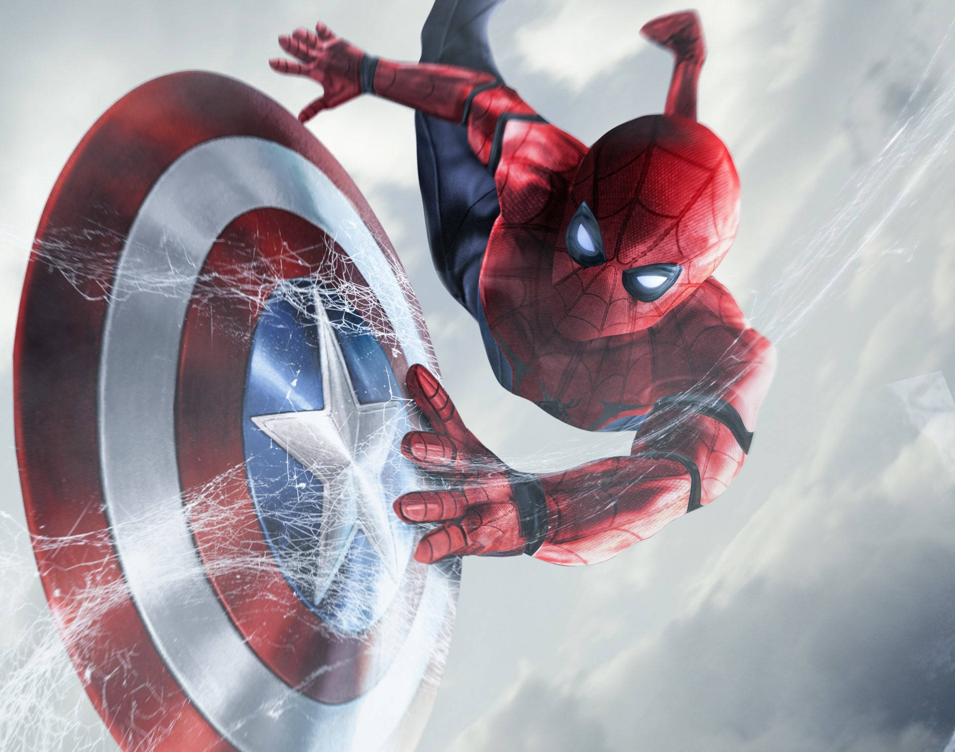 Spider-man With Shield Of Captain America Civil War Background