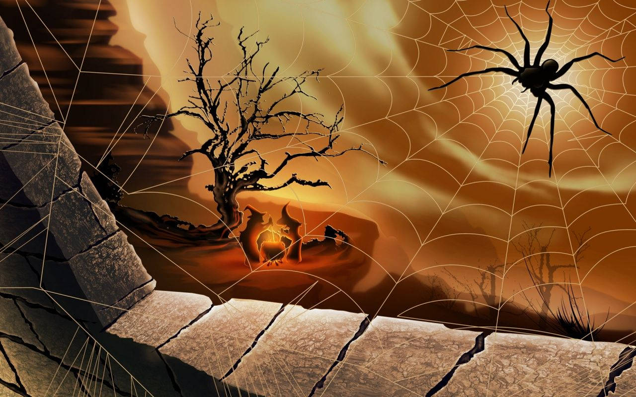Spider On Its Web Artwork Background