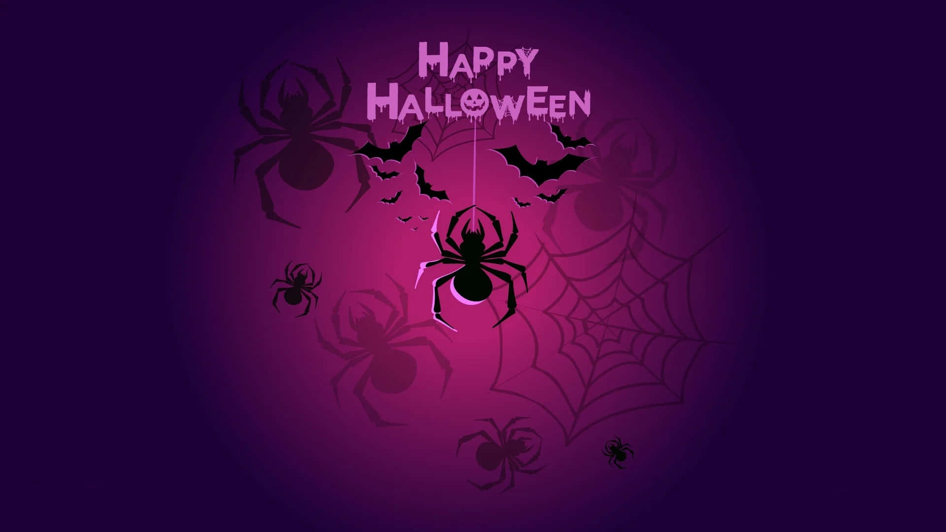 Spider On Web Purple Halloween Greeting Background