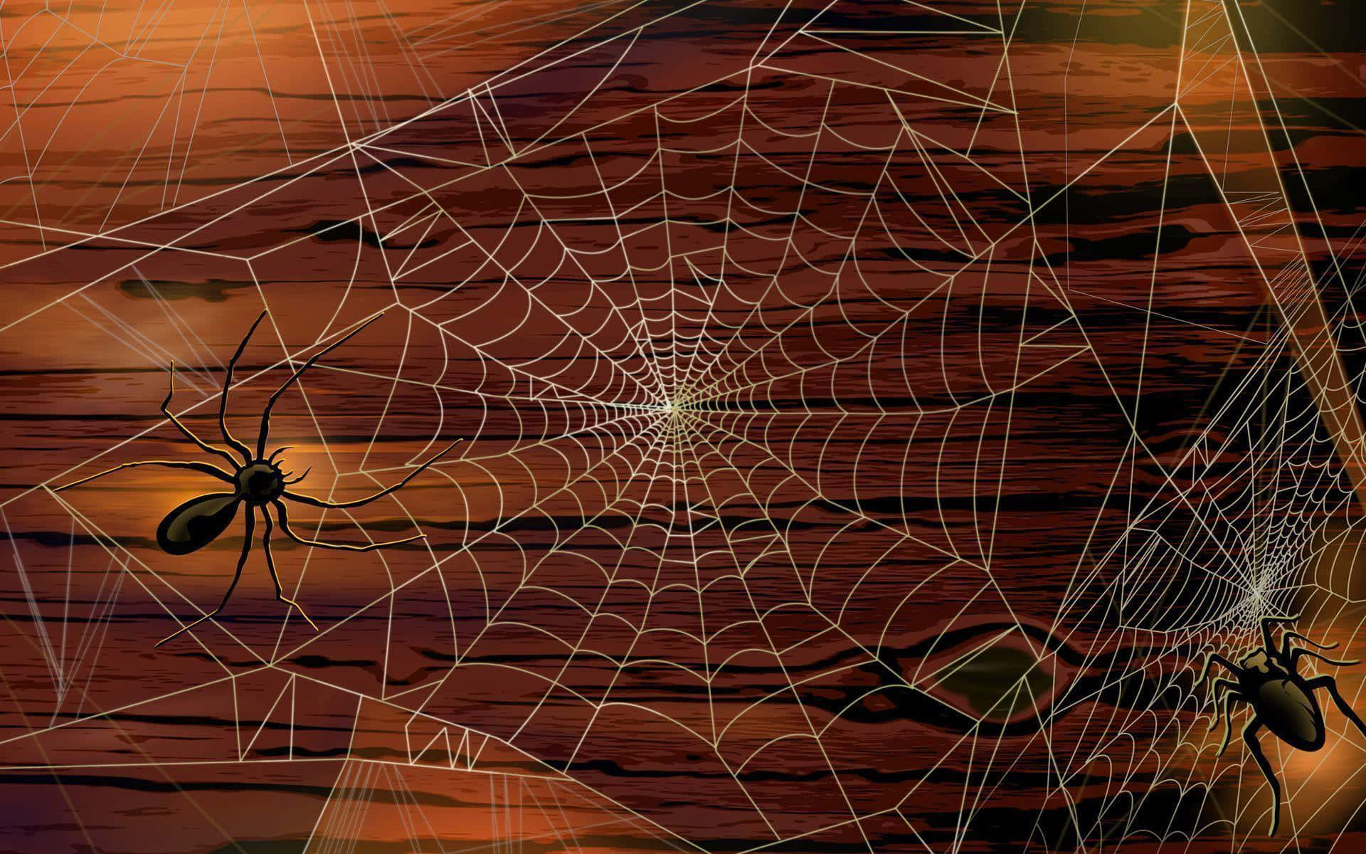 Spider Webon Wooden Background Background