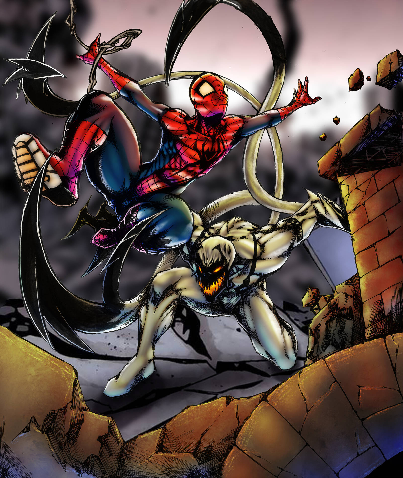 Spiderman And Anti-venom Fight Scene Background