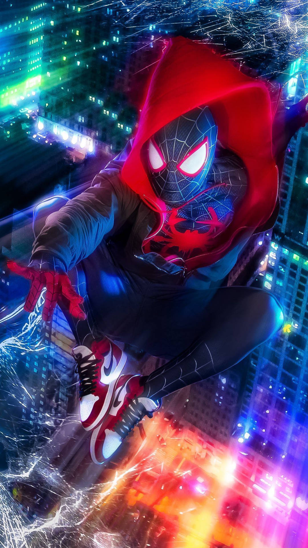 Spiderman Casts His Webs To The Spiderverse Background