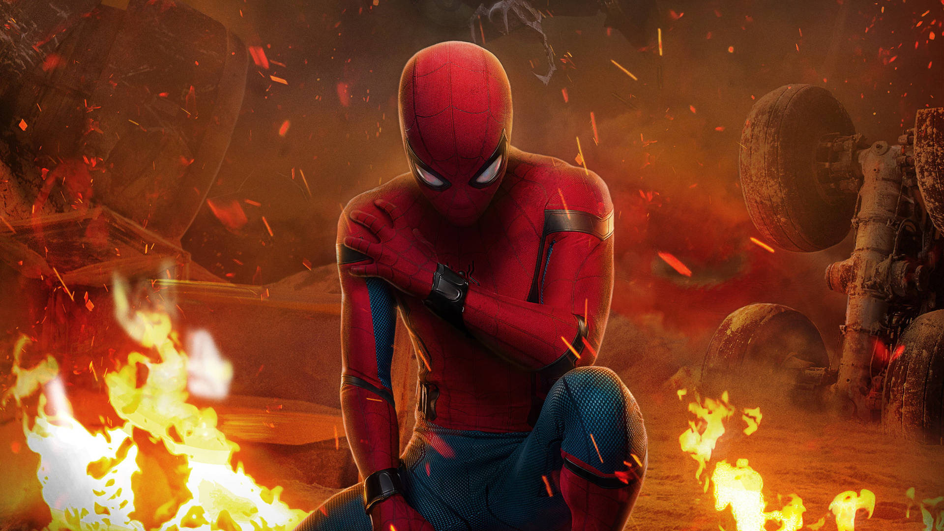 Spiderman Fights Against The Flames
