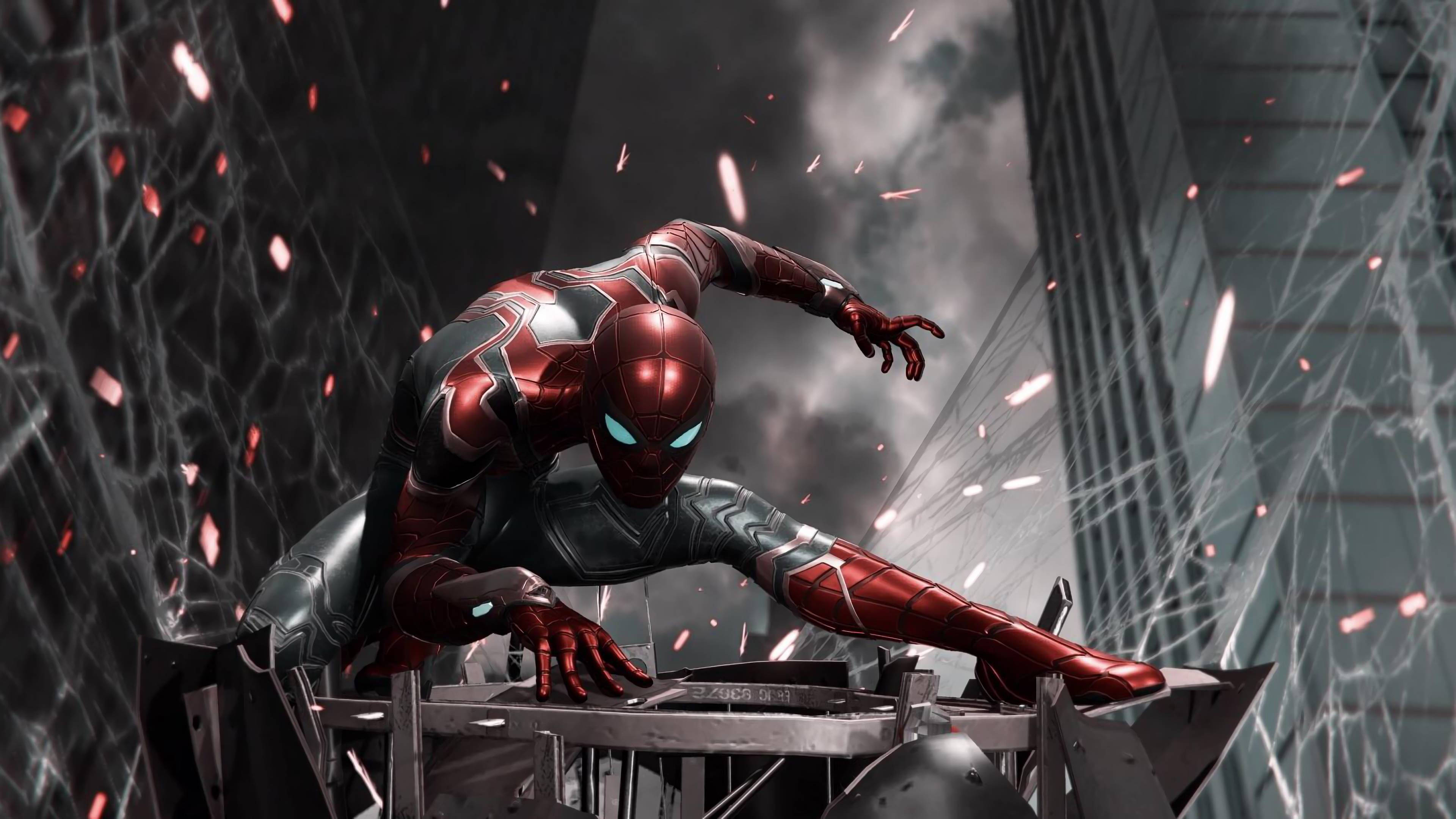 Spiderman Iron Spider City Buildings Background