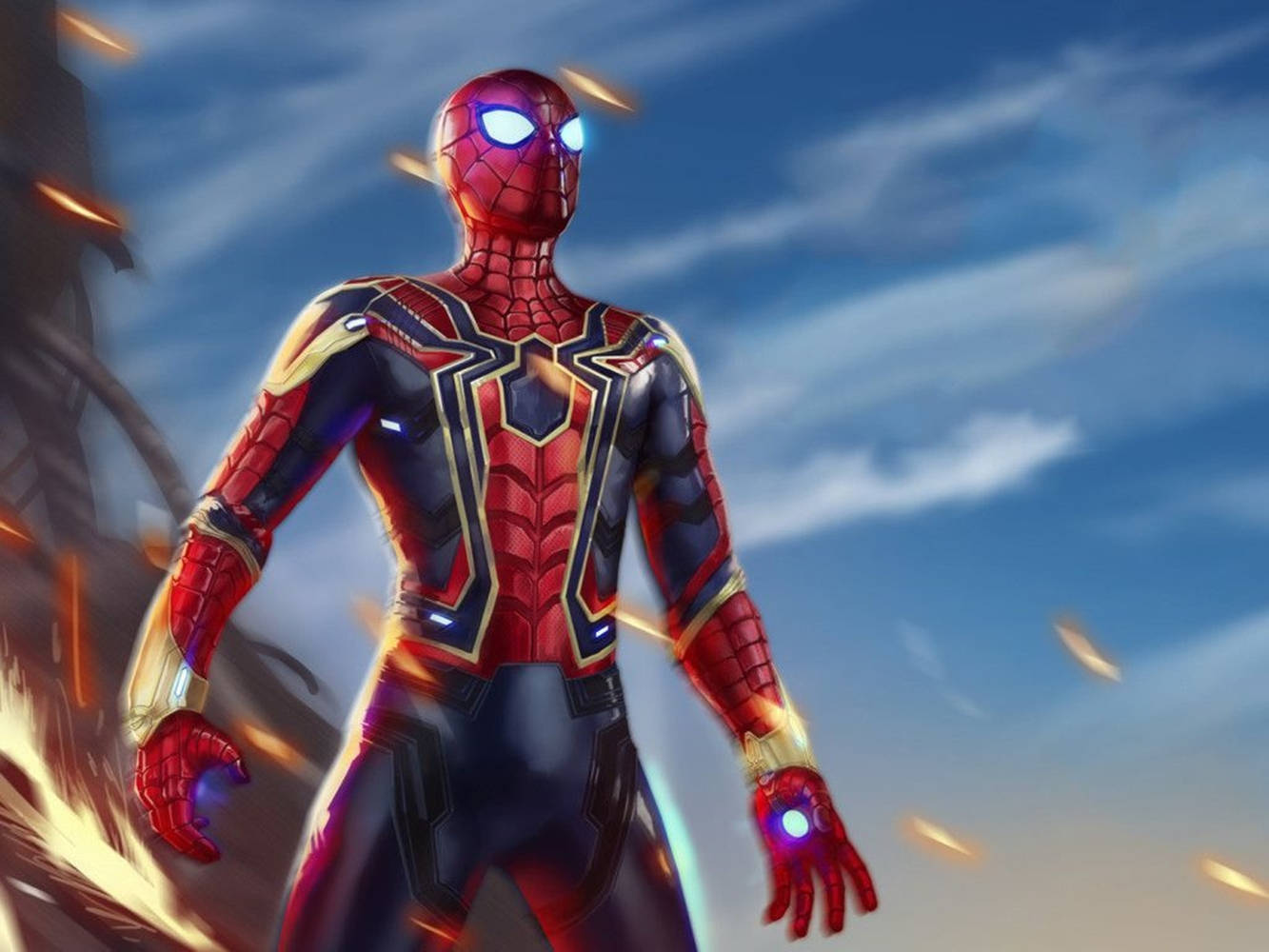 Spiderman Iron Spider In Battlefield Background