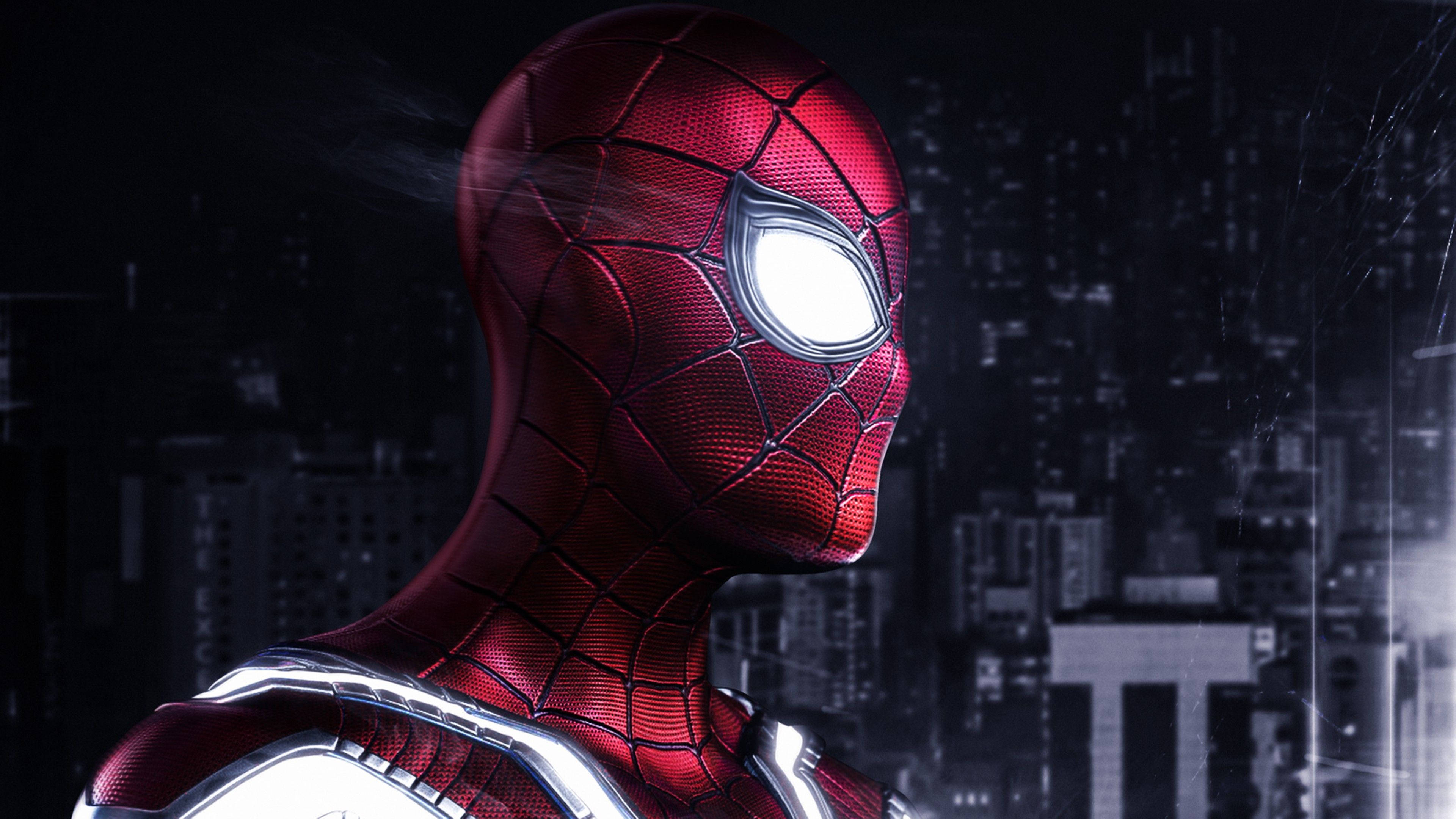 Spiderman Iron Spider Nighttime Cityscape Background
