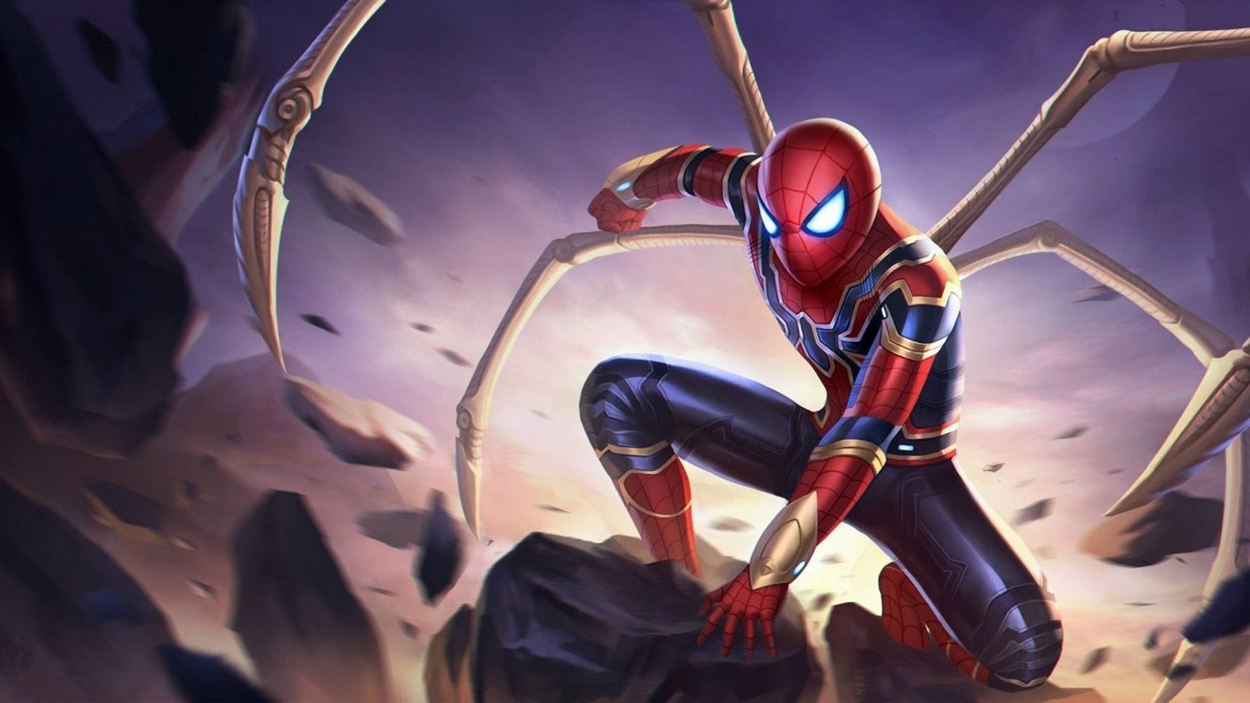 Spiderman Iron Spider With Rock Boulders Background