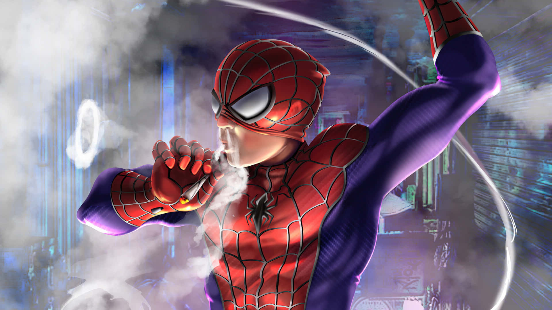 Spiderman Pfp Blowing A Smoke
