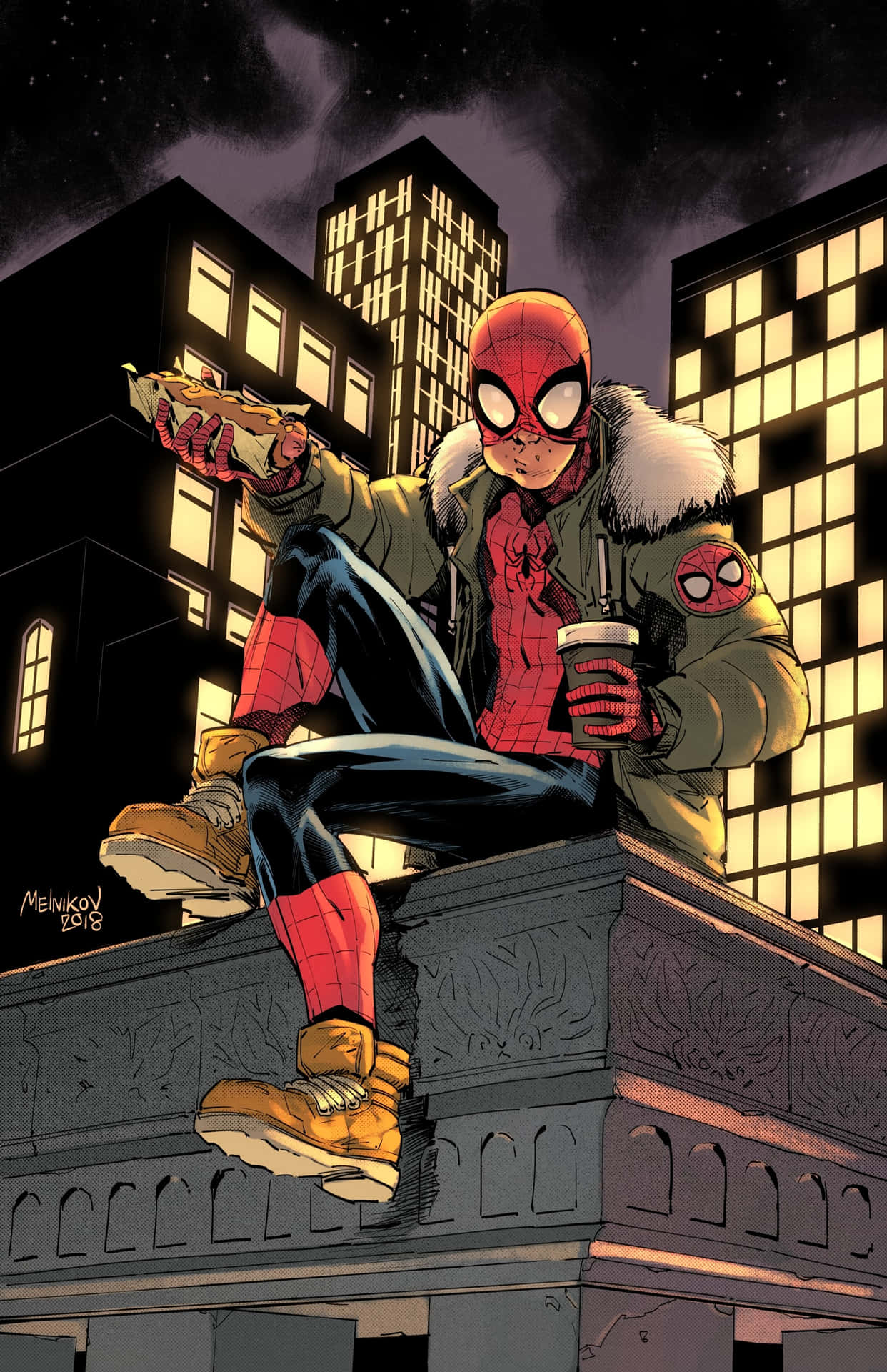 Spiderman Pfp Eating Fastfood Background