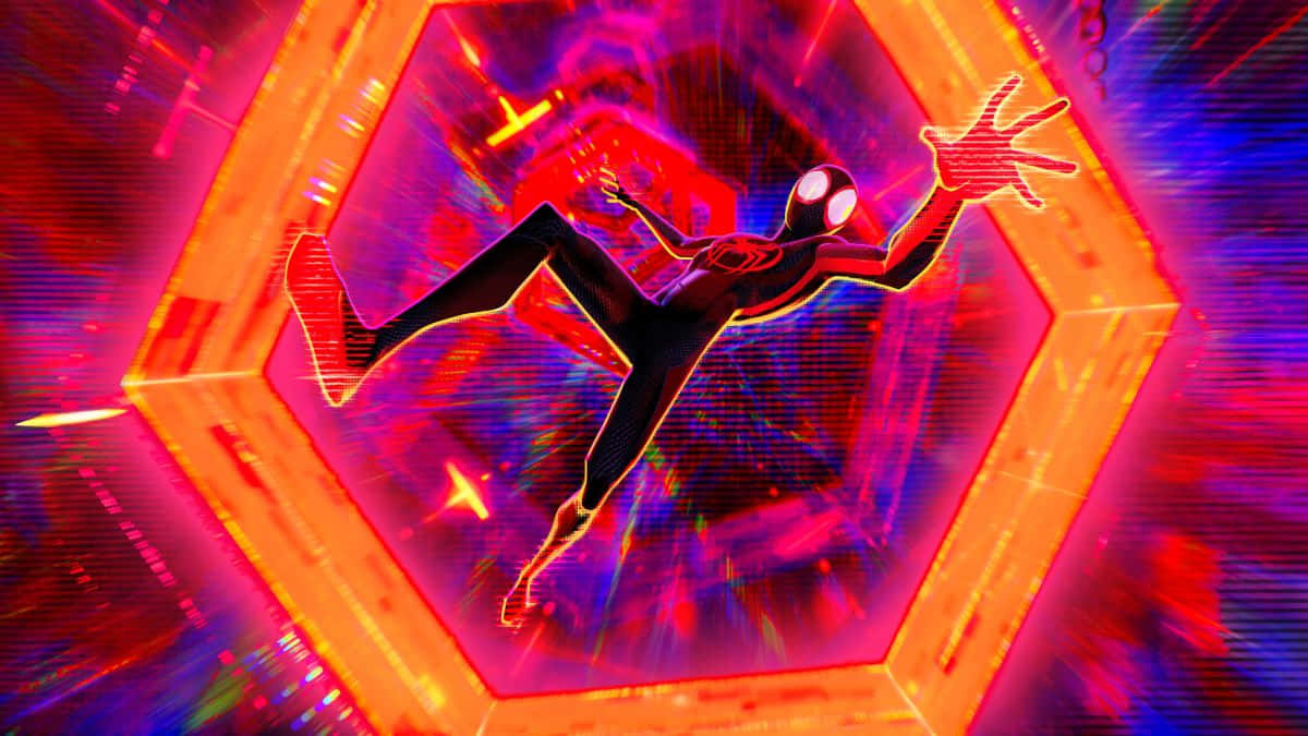 Spiderman Pfp Falling In Spider-verse Background